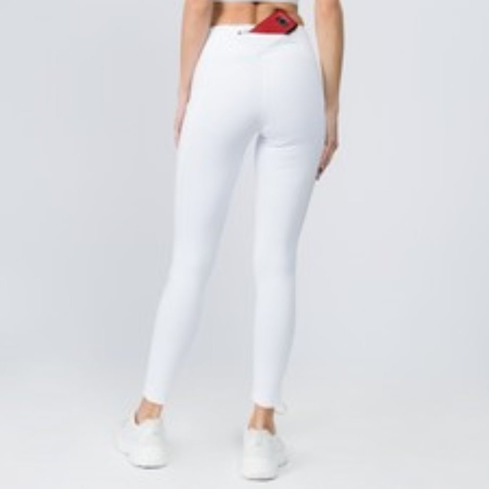 High Waist 5 Pocket Workout Leggings - WHITE - Picture 5 of 6